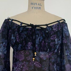 Dark Floral Princess Seamed Dress with Cording detail.  Size 44.